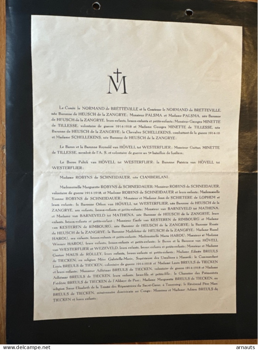 Baronne Douairiere De Heusch De La Zangrye Nee Ciamberlani *1861 St Joost Ten Node +1945 Bruxelles Vliermaalroot Chateau - Avvisi Di Necrologio