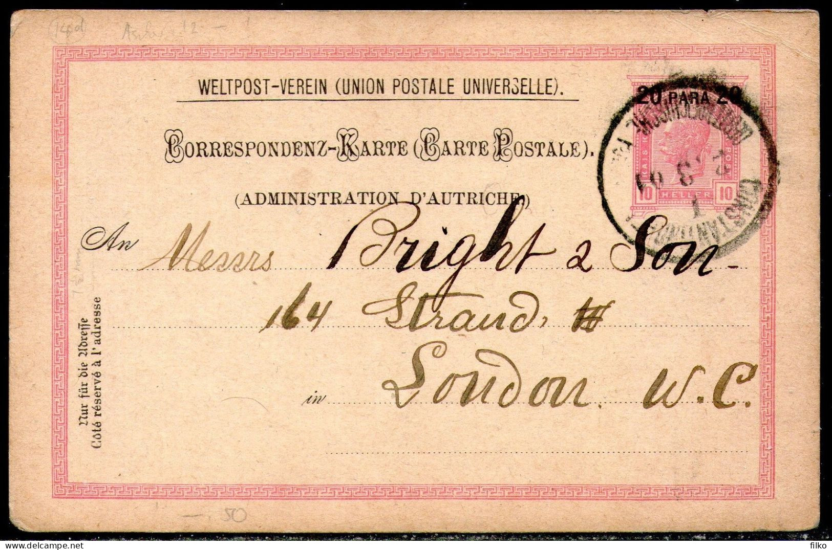 ,Austria,Levant,postal Stationery Cancel:Constantinopel,02.03.1901 Sent To London W.C.as  Scan - Cartes Postales