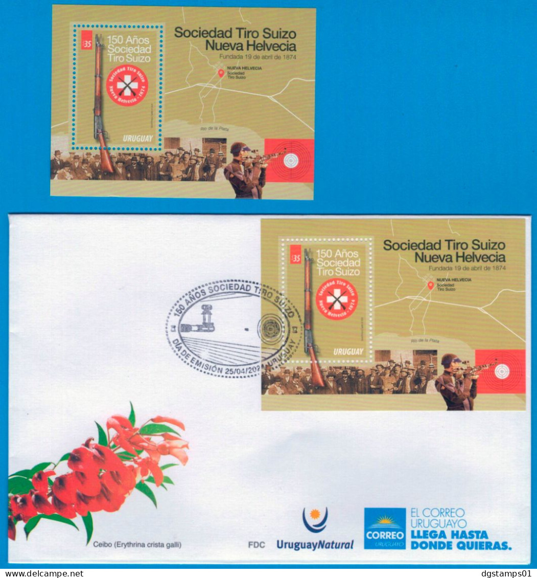 Uruguay 2024 ** Souvenir Sheet & First Day Cover 150 Years Nueva Helvecia Swiss Shooting Society. - Schieten (Wapens)