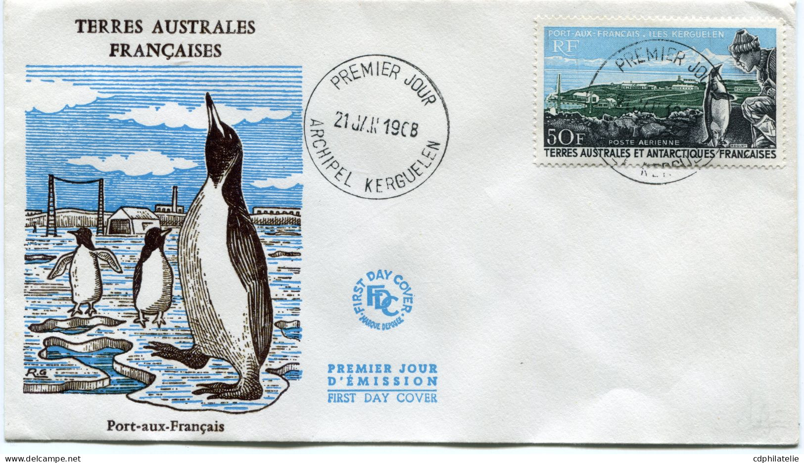 T. A. A. F. ENVELOPPE 1er JOUR DU PA 14 PORT-AUX-FRANCAIS AVEC OBLITERATION ARCHIPEL KERGUELEN 21 JAN 1968 - FDC