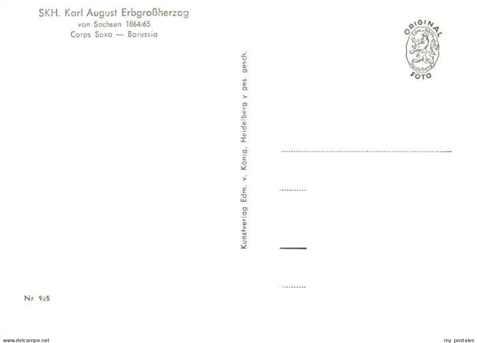 73887345 Heidelberg  Neckar SKH Karl August Erbgrossherzog Von Sachsen Corps Sex - Heidelberg