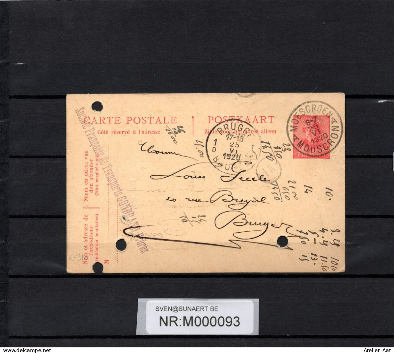 Briefkaart PROPOST 62 Moescroen Brugge - Postkarten 1909-1934