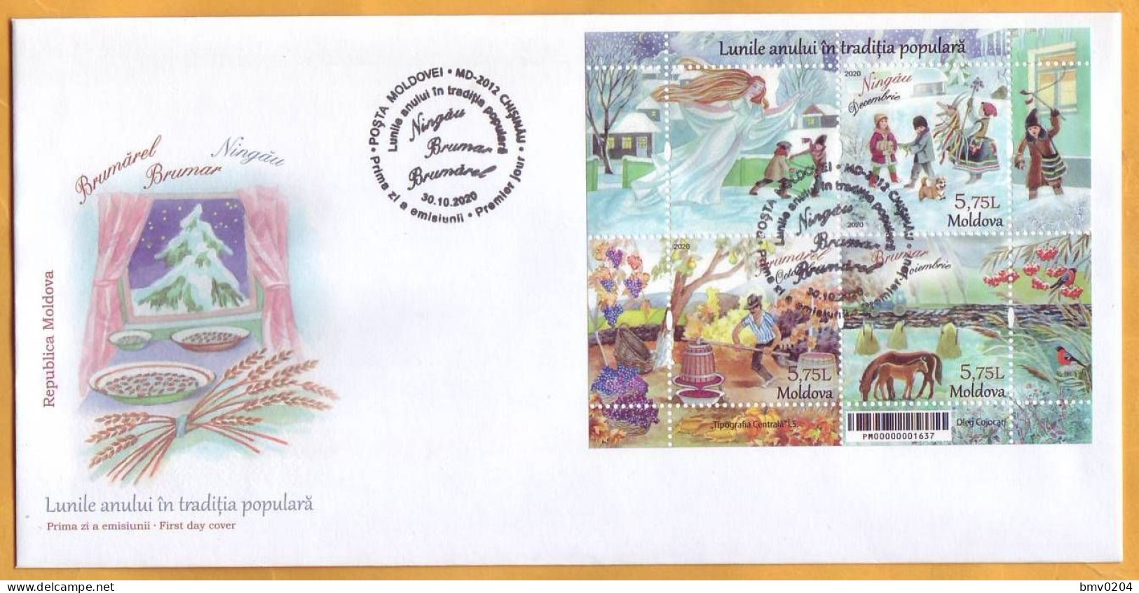 2020 Moldova Moldavie FDC Months Of The Year, Tradition, October, November, December, Fauna, Birds, Horse, Dog - Moldawien (Moldau)