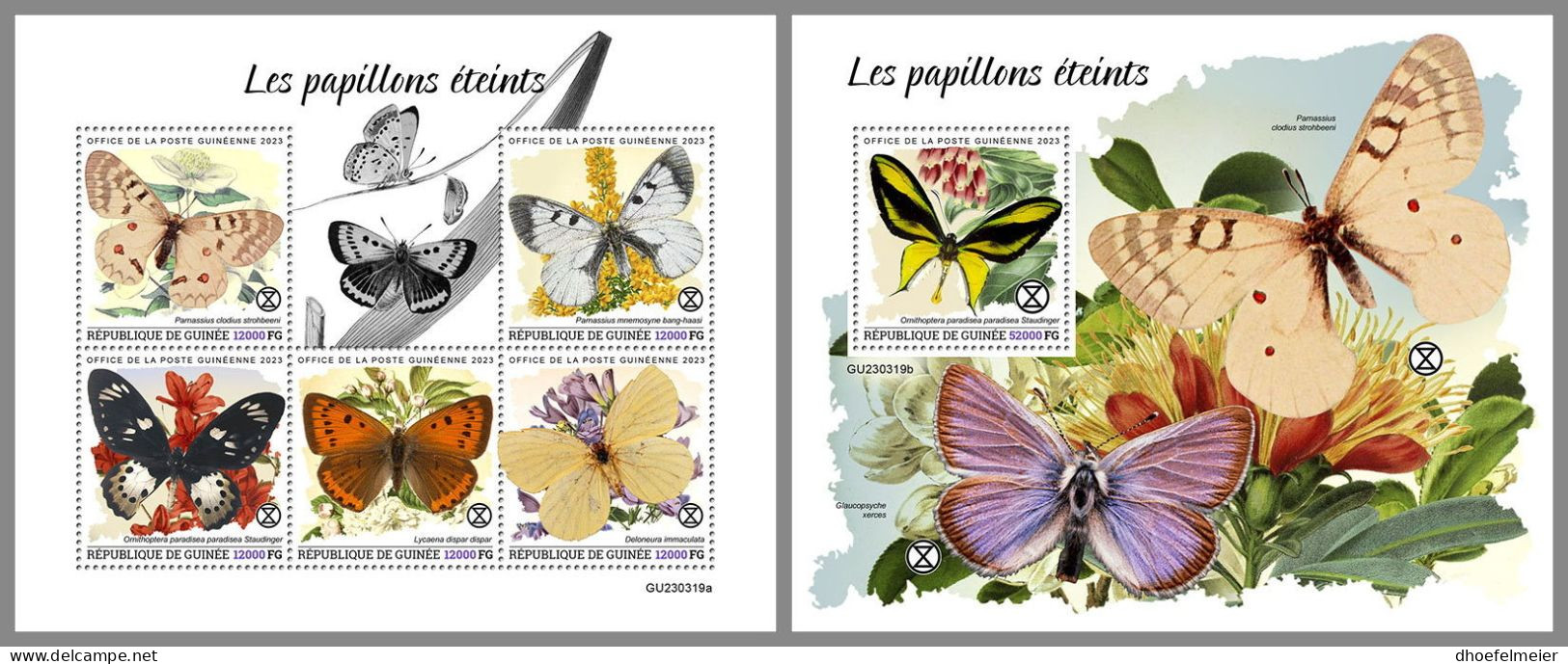GUINEA REP. 2023 MNH Extinct Butterflies Ausgestorbene Schmetterlinge M/S+S/S – OFFICIAL ISSUE – DHQ2417 - Prehistóricos
