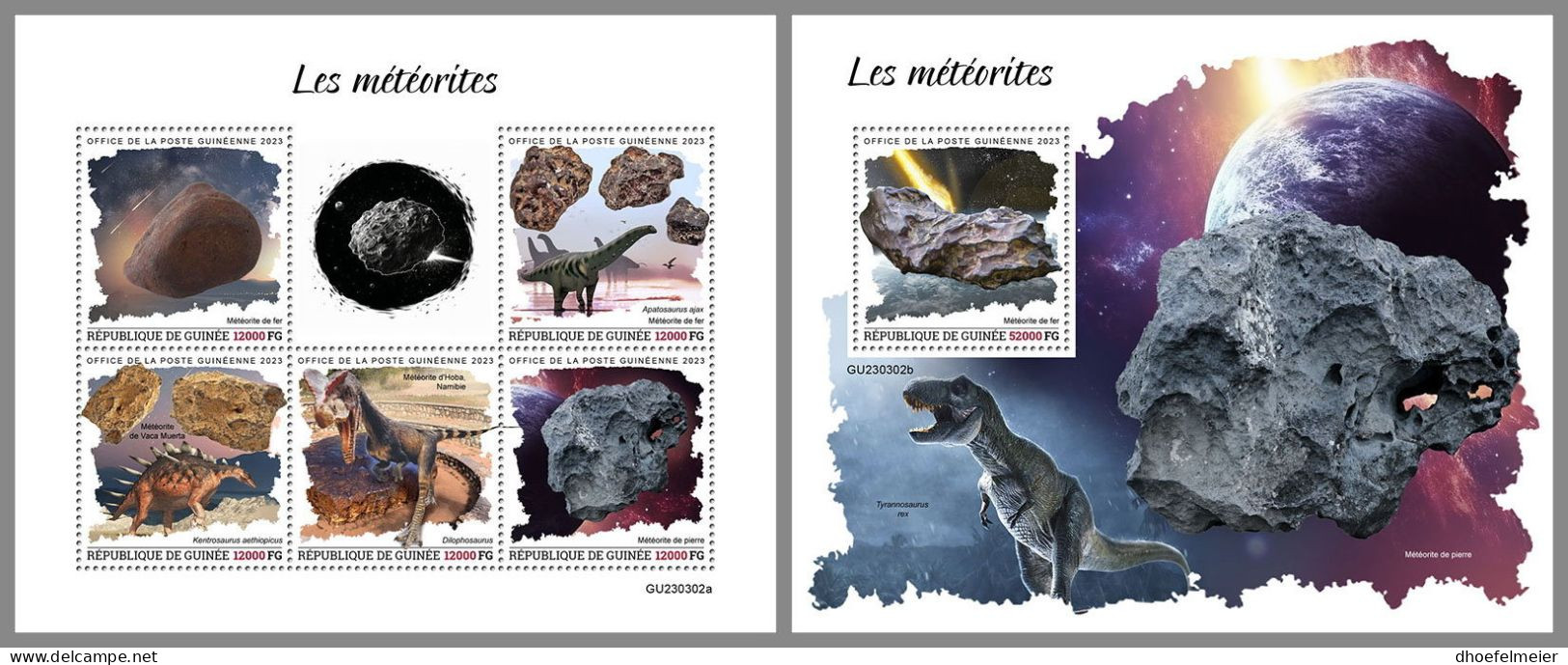 GUINEA REP. 2023 MNH Meteorites Dinosaurs Meteoriten Dinosaurier M/S+S/S – OFFICIAL ISSUE – DHQ2417 - Vor- U. Frühgeschichte