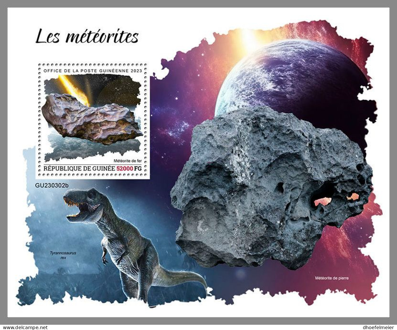 GUINEA REP. 2023 MNH Meteorites Dinosaurs Meteoriten Dinosaurier S/S – OFFICIAL ISSUE – DHQ2417 - Préhistoriques