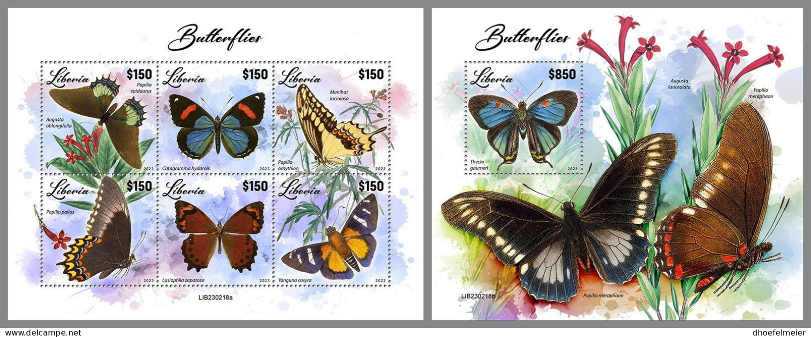 LIBERIA 2023 MNH Butterflies Schmetterlinge M/S+S/S – OFFICIAL ISSUE – DHQ2417 - Schmetterlinge