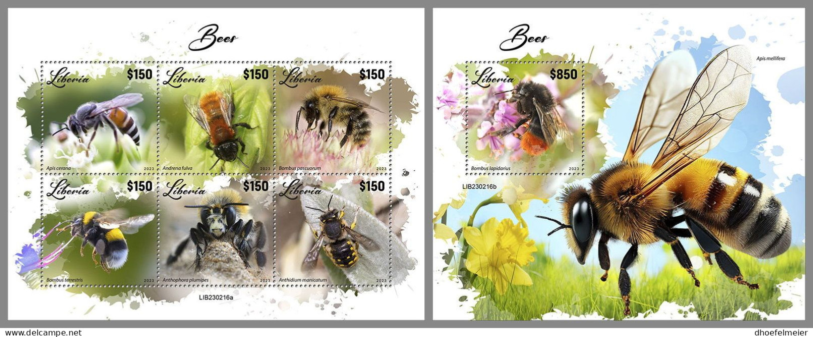 LIBERIA 2023 MNH Bees Bienen M/S+S/S – OFFICIAL ISSUE – DHQ2417 - Honeybees