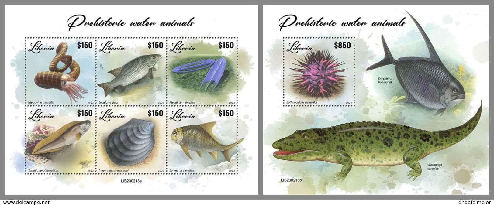 LIBERIA 2023 MNH Preh. Water Animals Präh. Meereslebewesen M/S+S/S – OFFICIAL ISSUE – DHQ2417 - Vor- U. Frühgeschichte