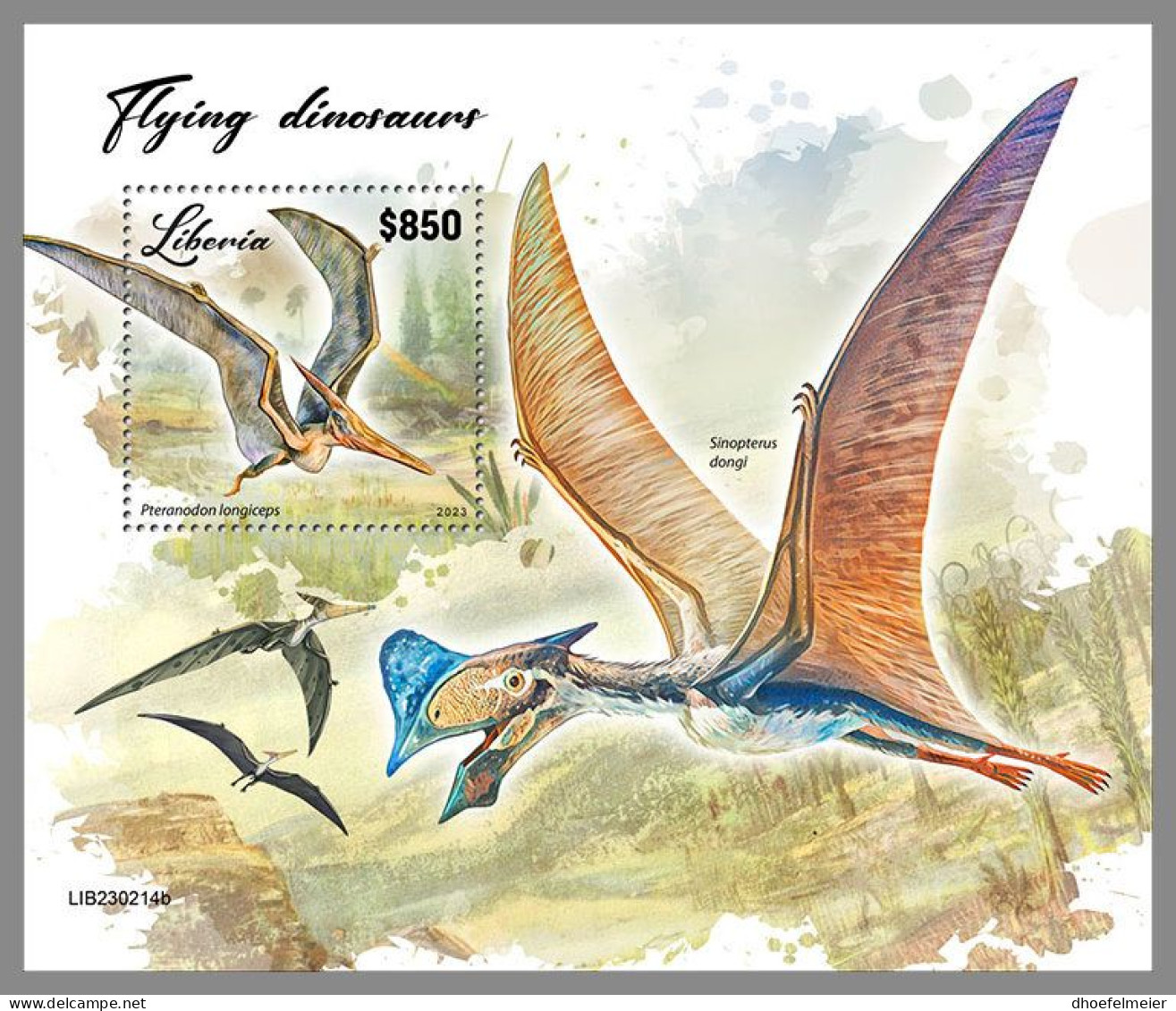 LIBERIA 2023 MNH Flying Dinosaurs Flugsaurier S/S – OFFICIAL ISSUE – DHQ2417 - Prehistóricos