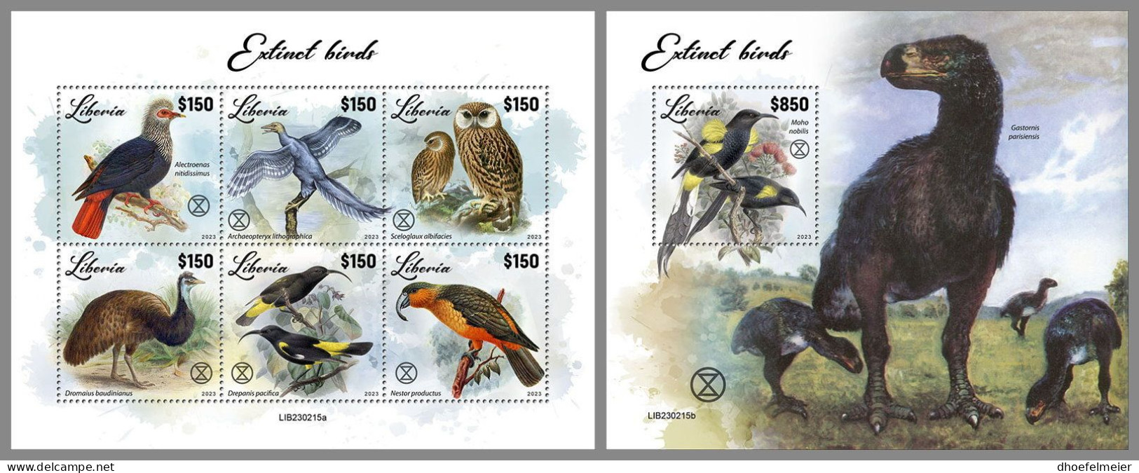 LIBERIA 2023 MNH Extinct Birds Ausgestorbene Vögel M/S+S/S – OFFICIAL ISSUE – DHQ2417 - Prehistorics