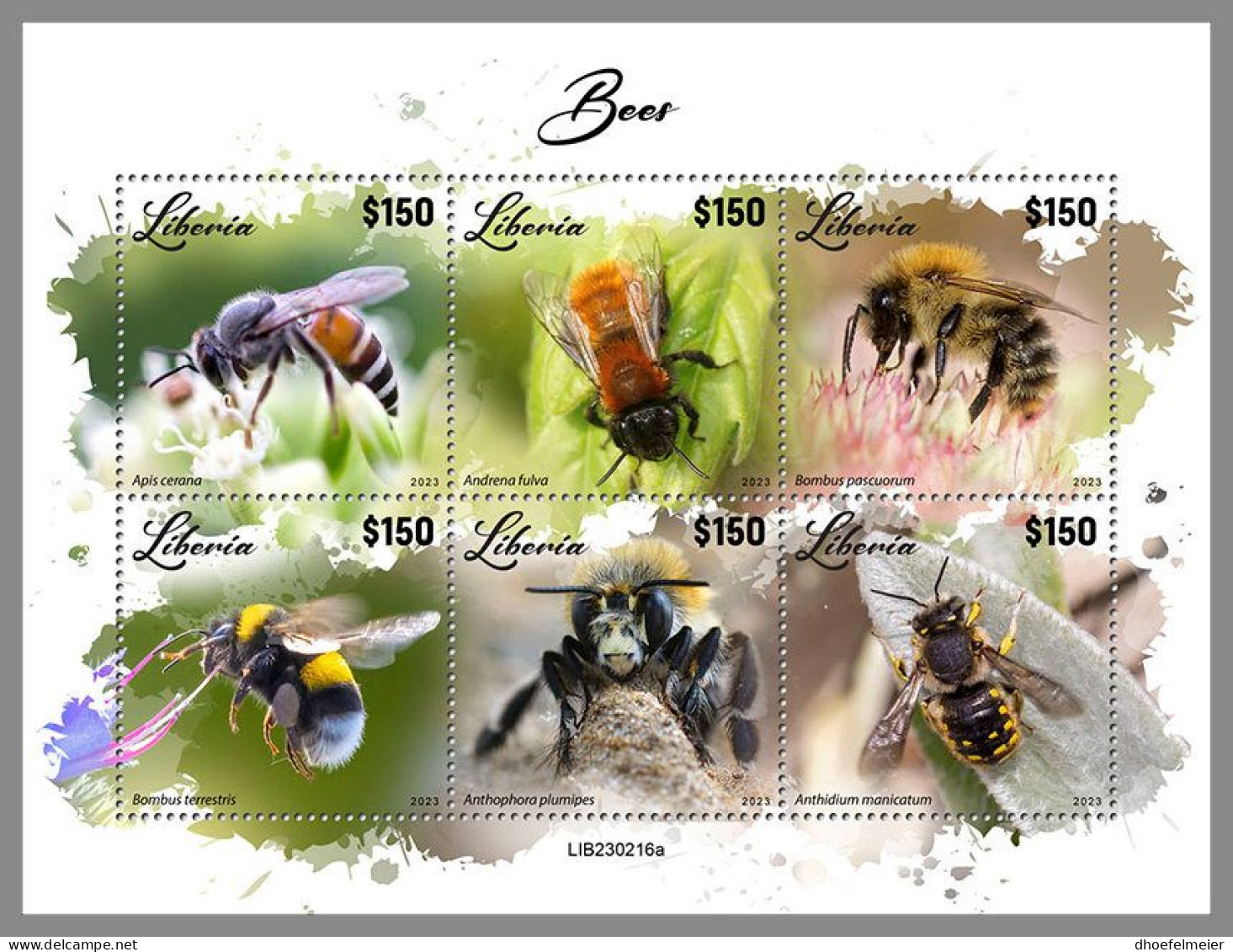 LIBERIA 2023 MNH Bees Bienen M/S – OFFICIAL ISSUE – DHQ2417 - Honeybees