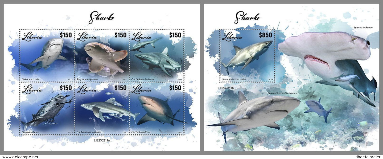 LIBERIA 2023 MNH Sharks Haie M/S+S/S – OFFICIAL ISSUE – DHQ2417 - Delfine