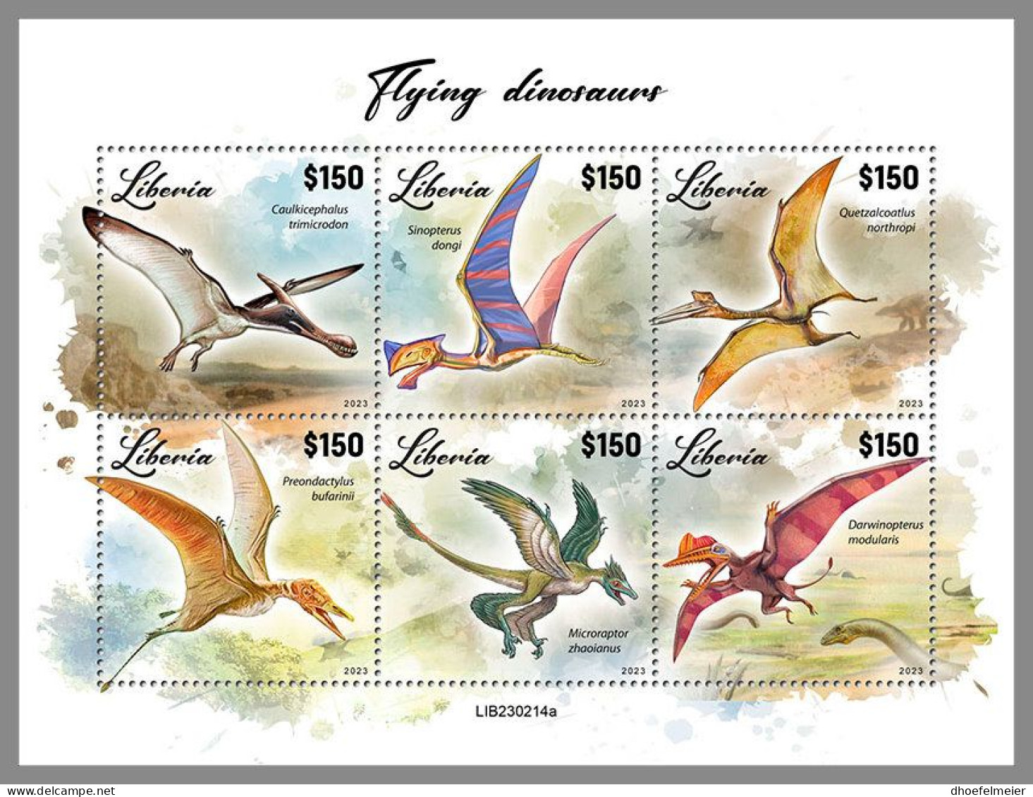 LIBERIA 2023 MNH Flying Dinosaurs Flugsaurier M/S – OFFICIAL ISSUE – DHQ2417 - Prehistorics