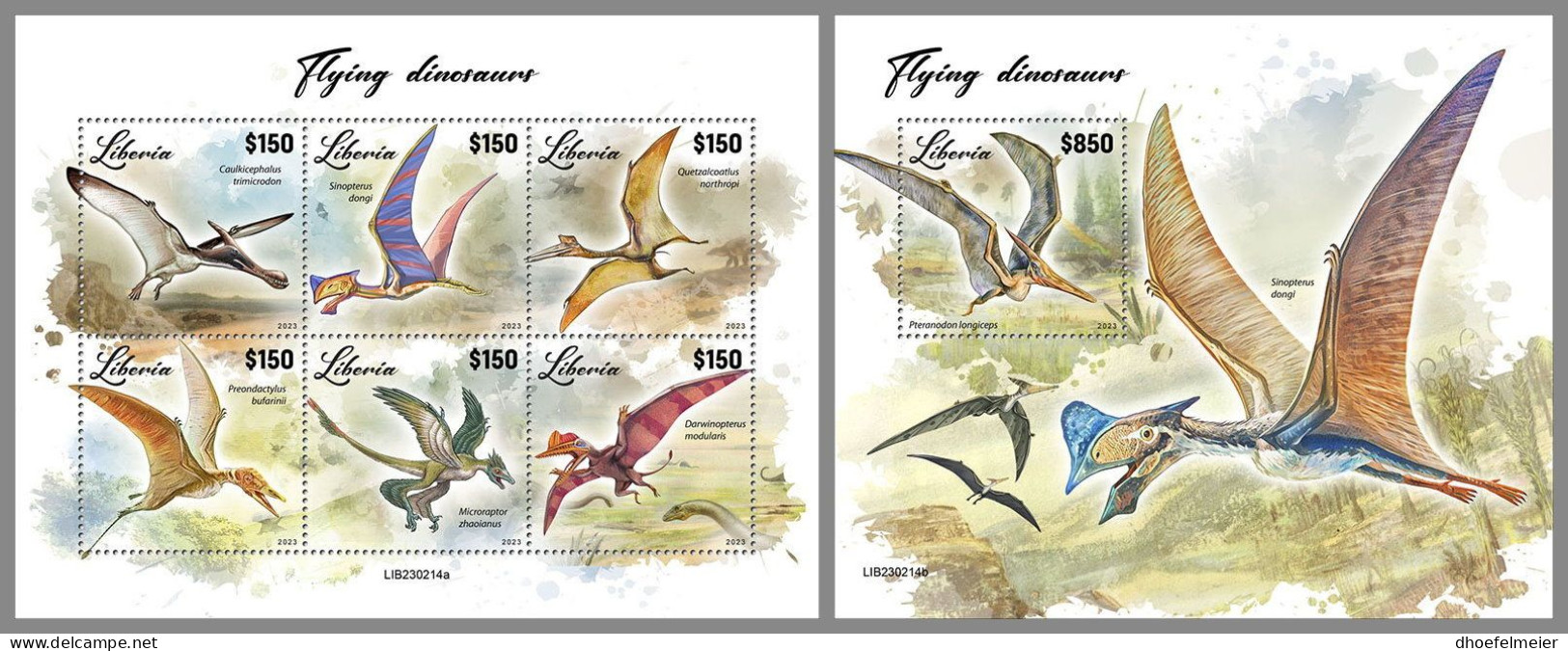 LIBERIA 2023 MNH Flying Dinosaurs Flugsaurier M/S+S/S – OFFICIAL ISSUE – DHQ2417 - Préhistoriques