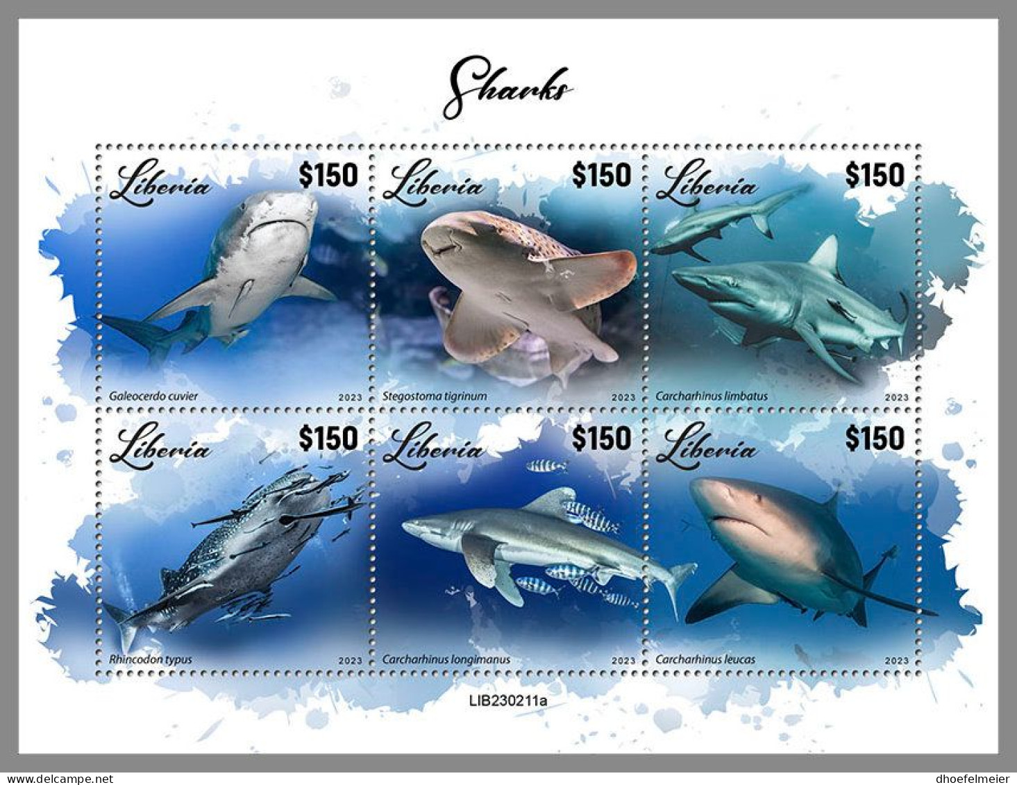 LIBERIA 2023 MNH Sharks Haie M/S – OFFICIAL ISSUE – DHQ2417 - Delfini