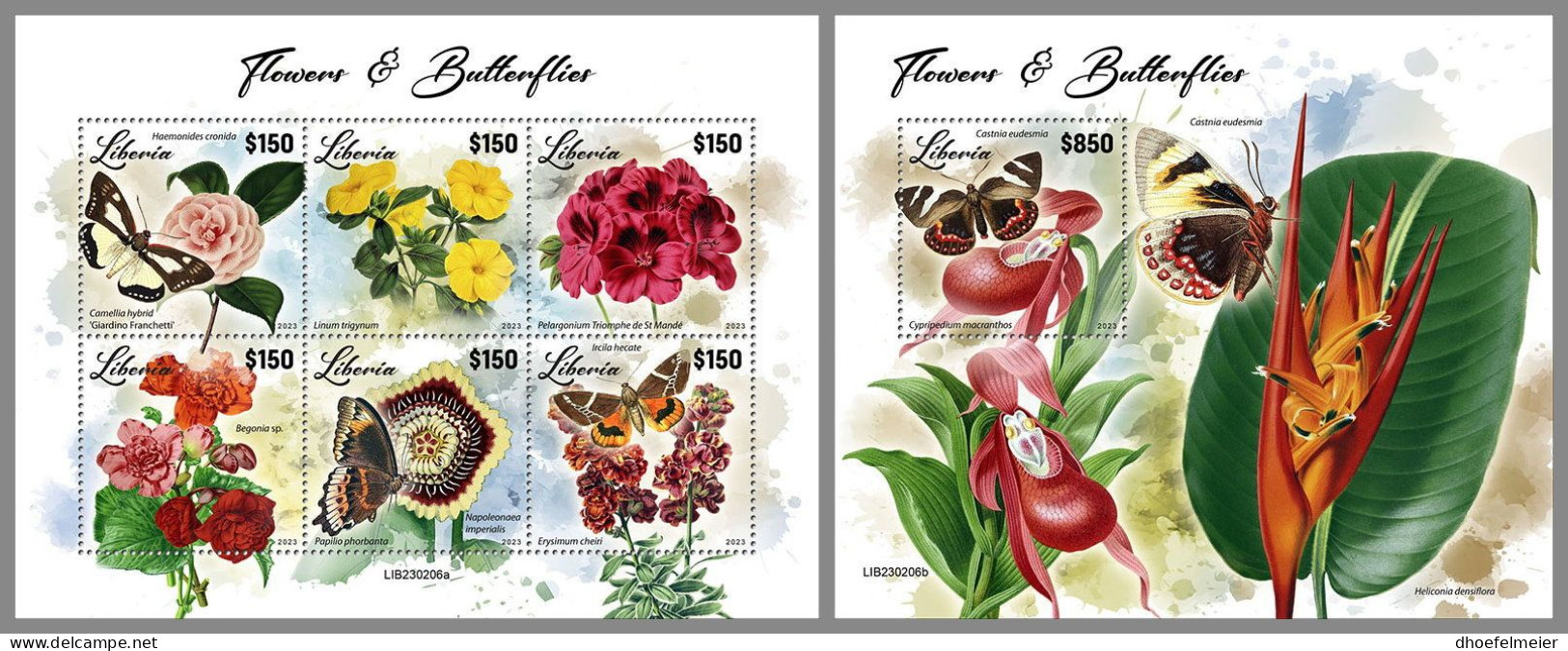 LIBERIA 2023 MNH Butterflies Schmetterlinge Flowers Blumen M/S+S/S – OFFICIAL ISSUE – DHQ2417 - Butterflies