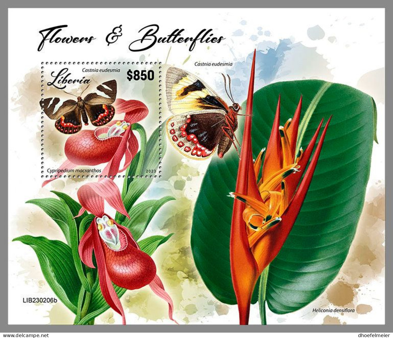 LIBERIA 2023 MNH Butterflies Schmetterlinge Flowers Blumen S/S – OFFICIAL ISSUE – DHQ2417 - Mariposas