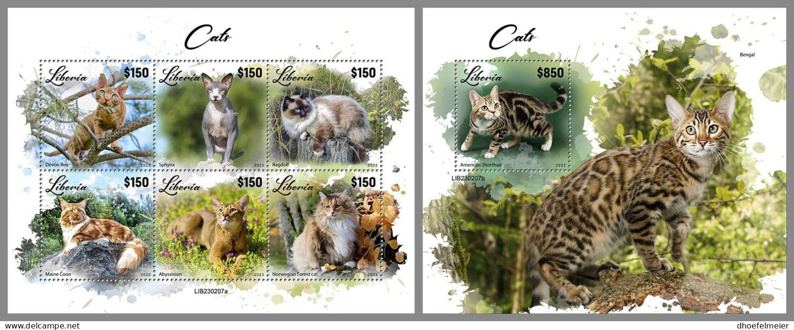 LIBERIA 2023 MNH Cats Katzen M/S+S/S – OFFICIAL ISSUE – DHQ2417 - Gatos Domésticos