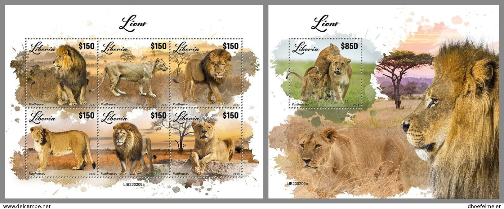 LIBERIA 2023 MNH Lions Löwen M/S+S/S – OFFICIAL ISSUE – DHQ2417 - Big Cats (cats Of Prey)