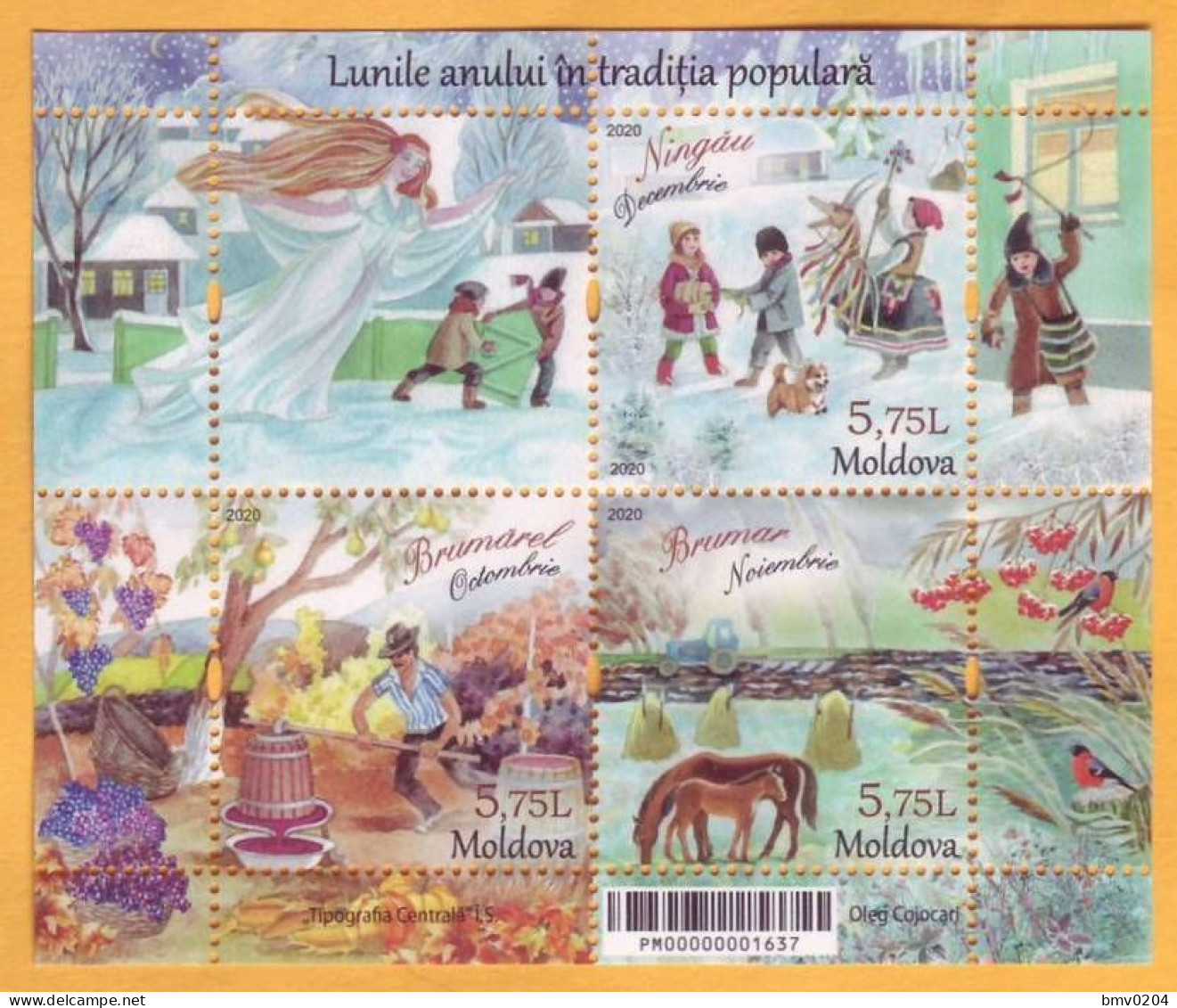 2020 Moldova Moldavie  Months Of The Year, Tradition,  December, Fauna, Birds, Horse, Dog Block Mint - Moldavie