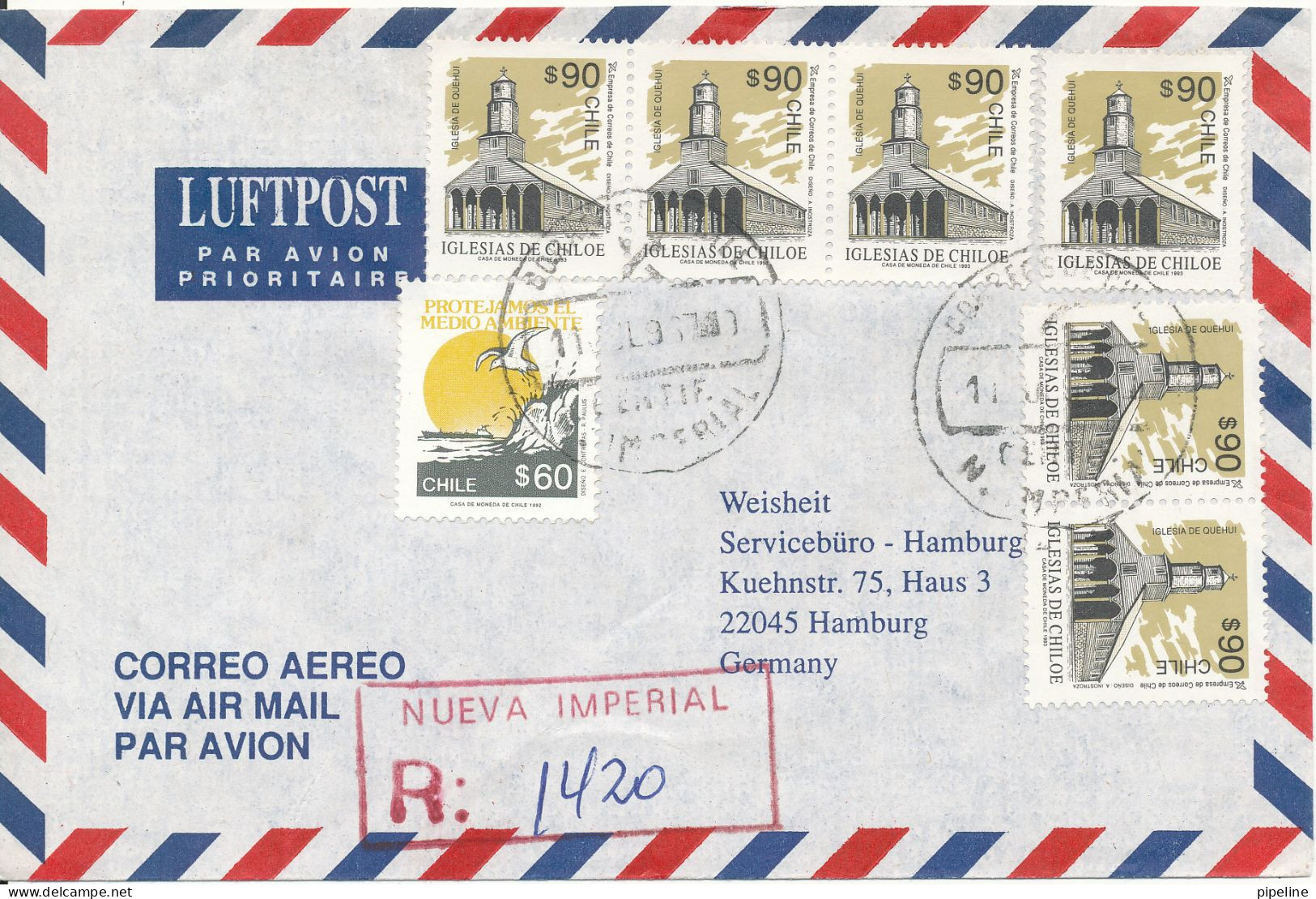 Chile Registered Air Mail Cover Sent To Germany 11-7-1996 ?? - Chile