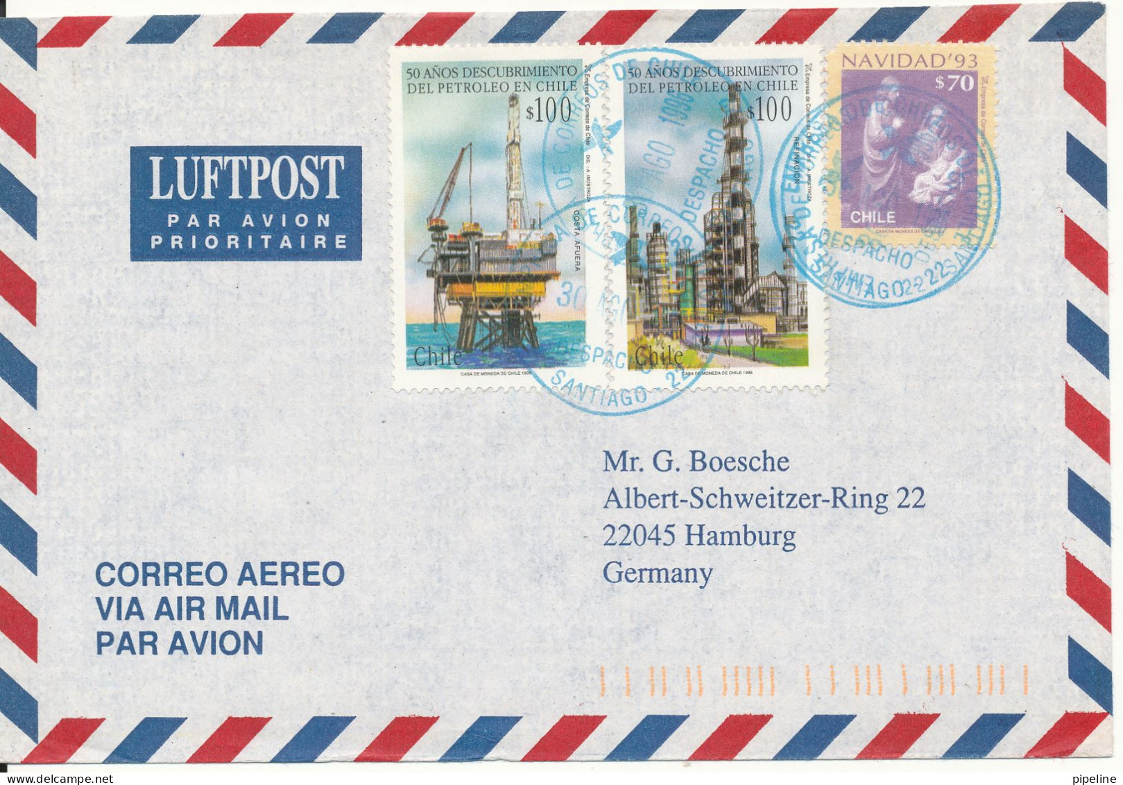 Chile Air Mail Cover Sent To Germany 30-8-1996 Topic Stamps - Chili