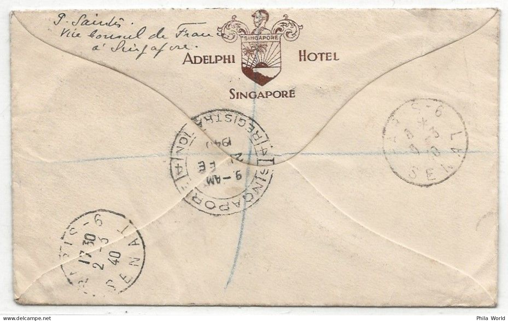 MALAYA Straits Settlements SINGAPORE 1940 Air Mail Registered Cover To PARIS SENAT France Cancel PASSED FOR TRANSMISSION - Asia (Other)