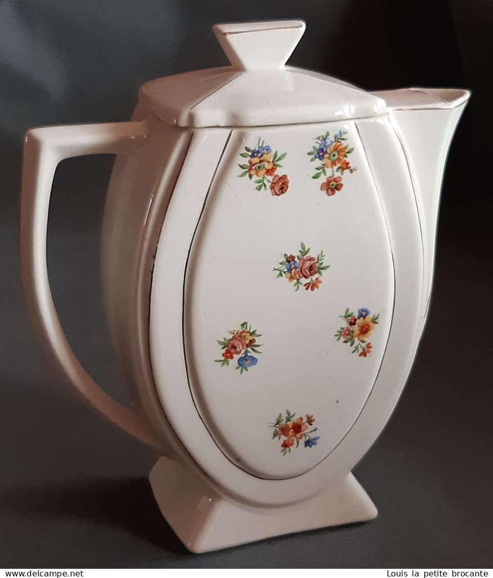 Cafetière En Faïence, Blanche Motif Petites Fleurs Années 50/60 - Altri & Non Classificati