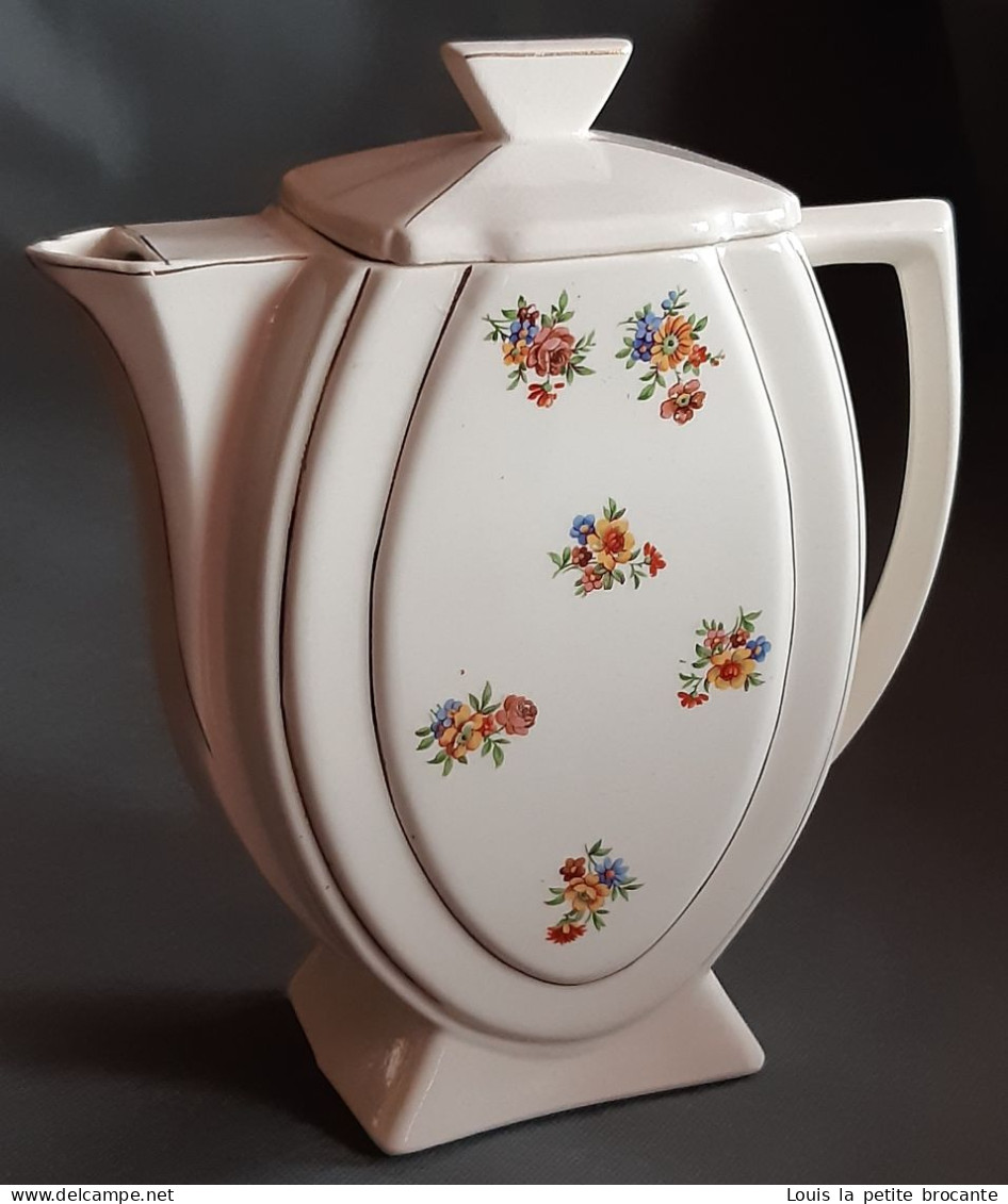 Cafetière En Faïence, Blanche Motif Petites Fleurs Années 50/60 - Sonstige & Ohne Zuordnung