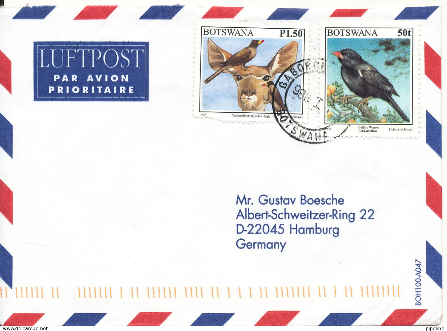 Botswana Air Mail Cover Sent To Germany 1-1-1998 ?? Bird Stamp - Botswana (1966-...)