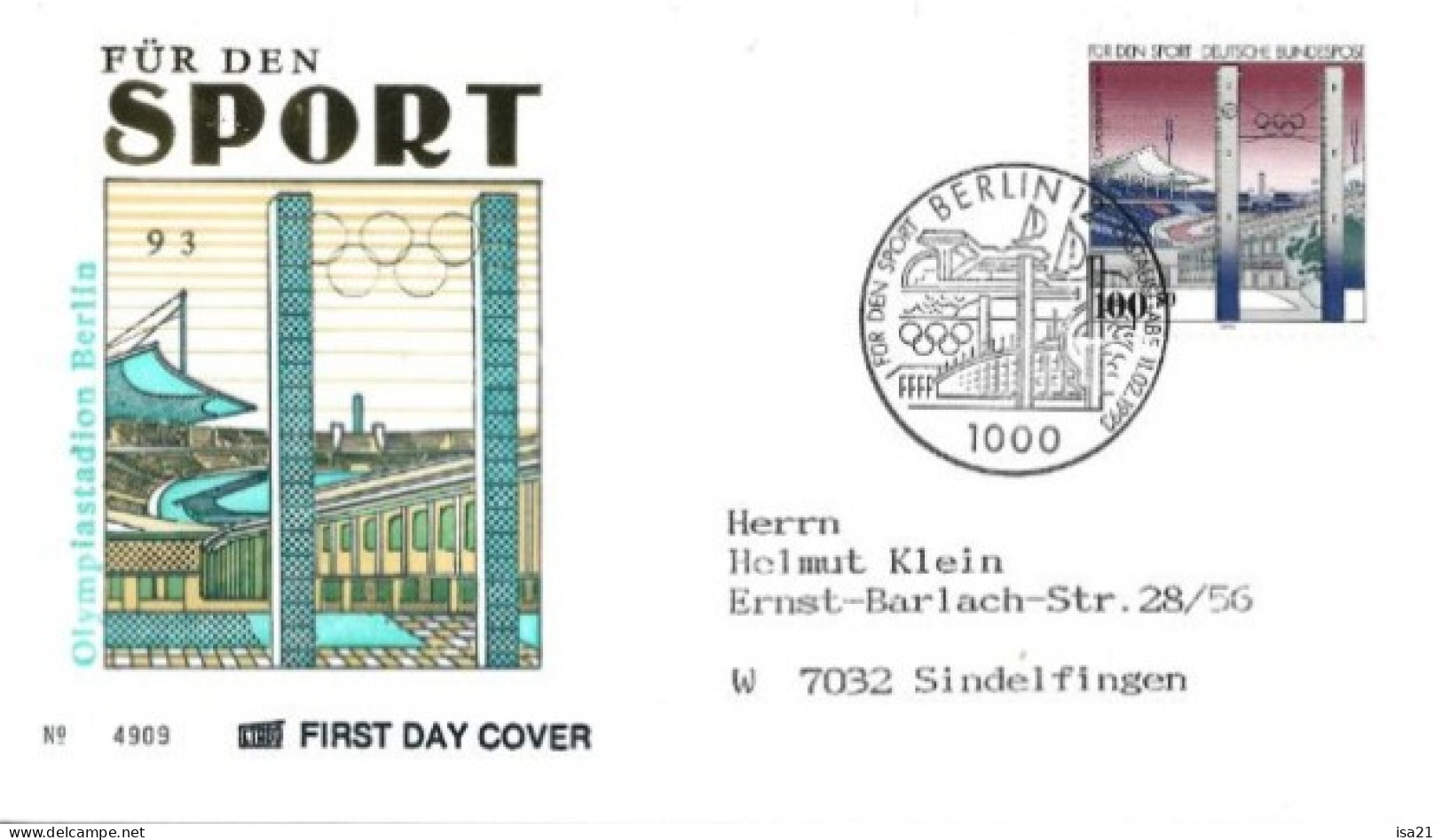 Allemagne: FIRST DAY COVER 1993: Für Den SPORT: Le Stade, Berlin. Olympia Stadium. - 1991-2000