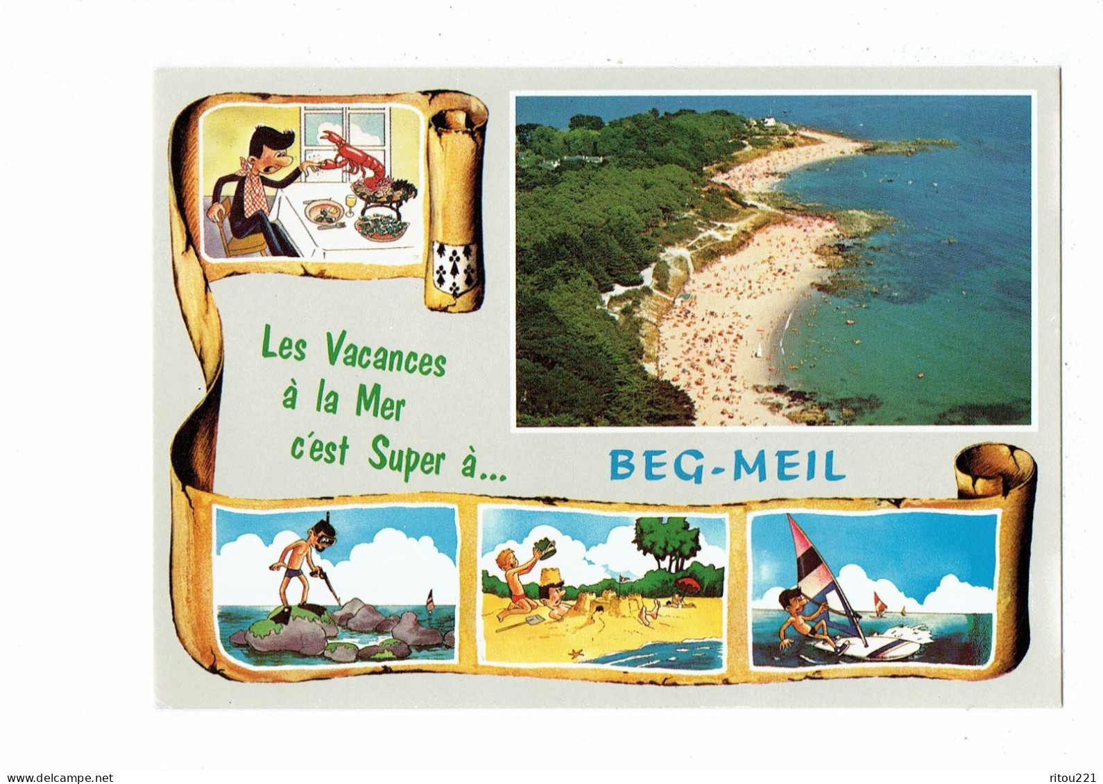 Cpm - 29 - BEG-MEIL - Bretagne - Illustration Parchemin Plongeur Masque Harpon Huitre étoile De Mer - Beg Meil