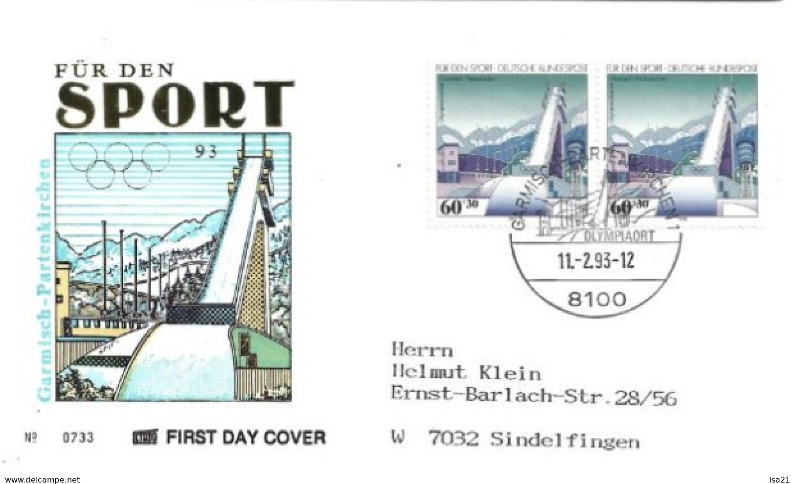 Allemagne: FIRST DAY COVER 1993: Für Den SPORT: Garmisch-Partenkirchen, Le Tremplin, Saut à Skis. - 1991-2000