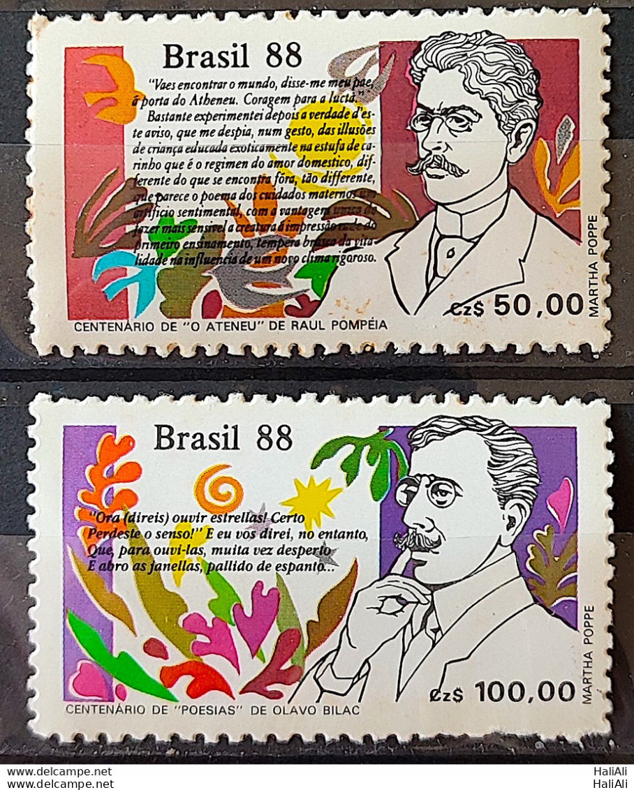 C 1601 Brazil Stamp Book Day Literature The Atenaeu Raul Pompeia Olavo Bilac 1988 Complete Series 2 - Neufs