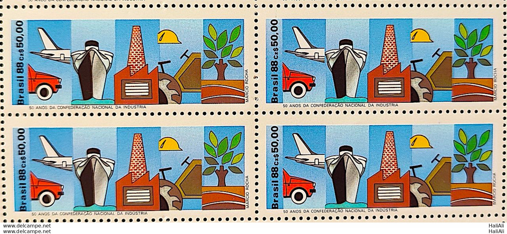 C 1595 Brazil Stamp 50 Years Confederation National Industry Car Airplane 1988 Block Of 4 - Ungebraucht