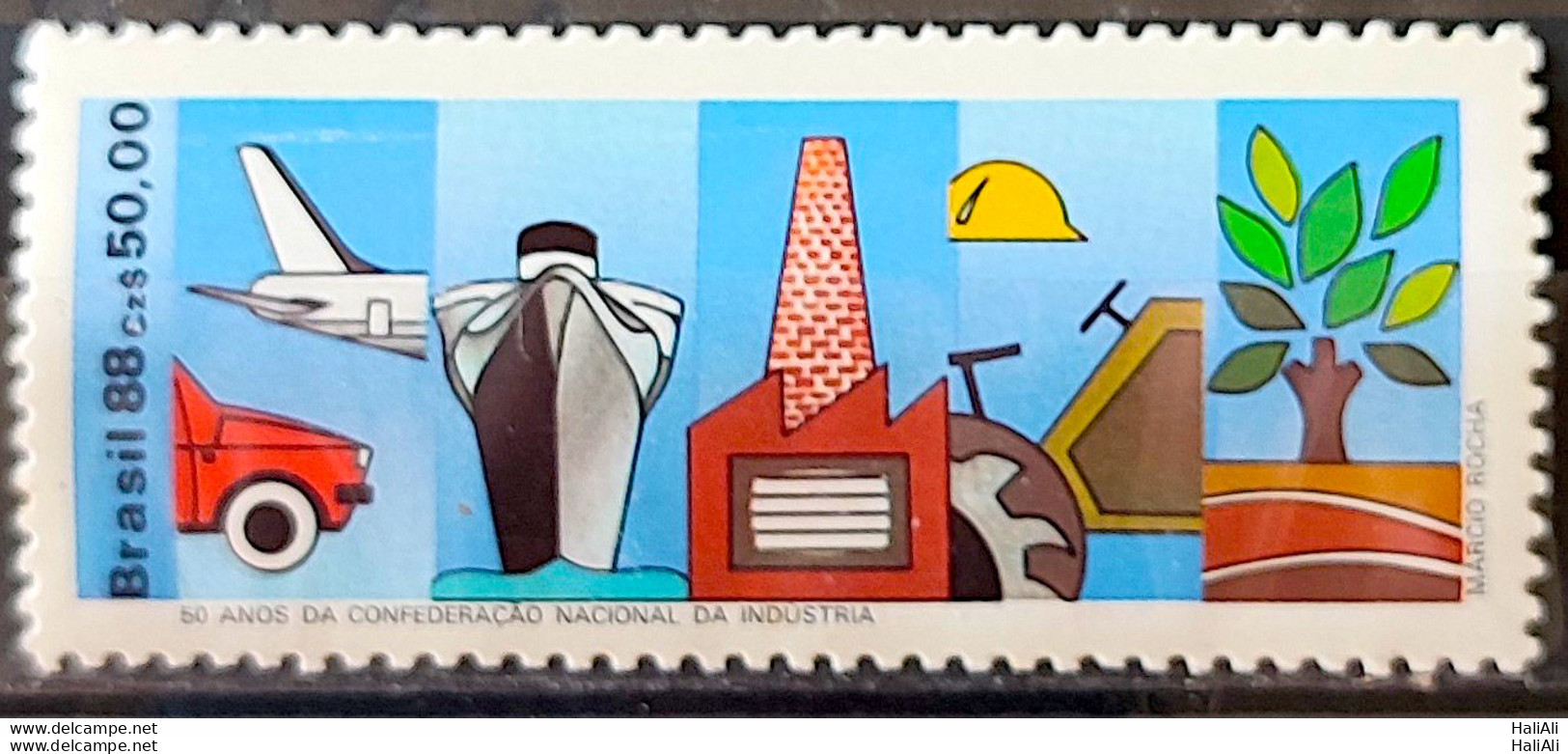 C 1595 Brazil Stamp 50 Years Confederation National Industry Car Airplane 1988 - Ungebraucht