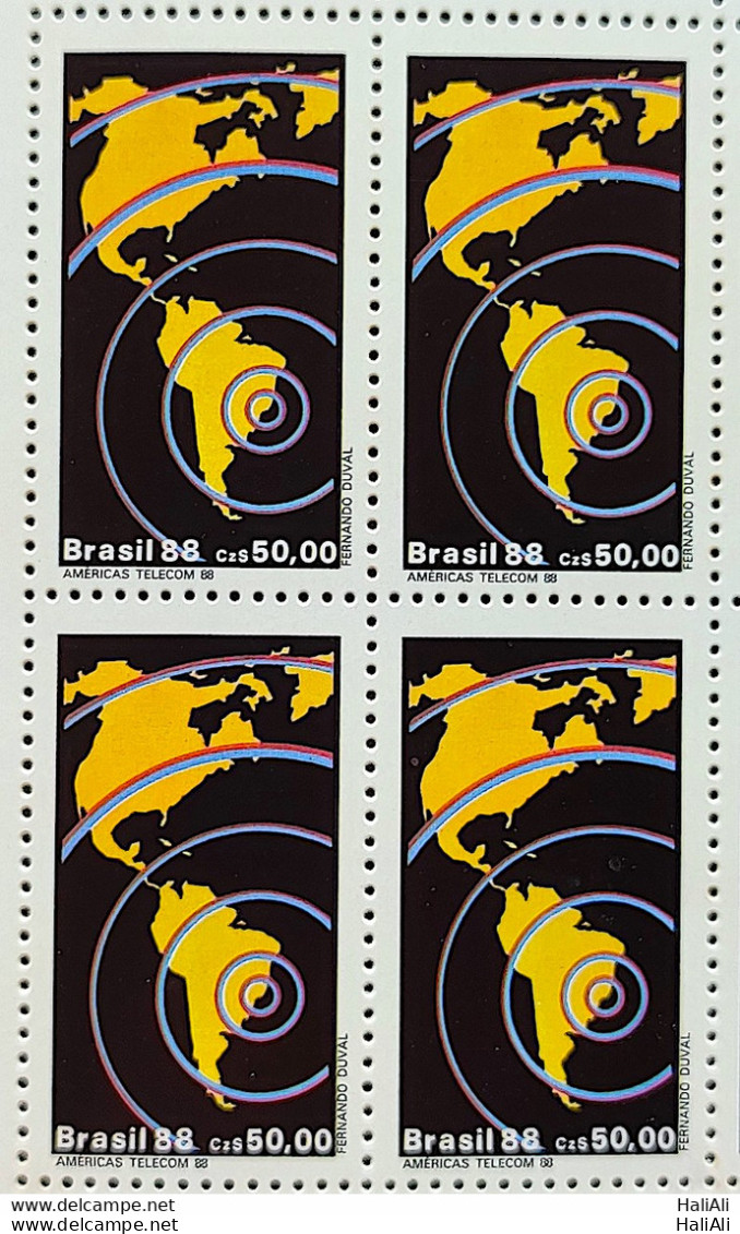 C 1588 Brazil Stamp Telecom Telecommunications Communication Map 1988 Block Of 4 - Ungebraucht