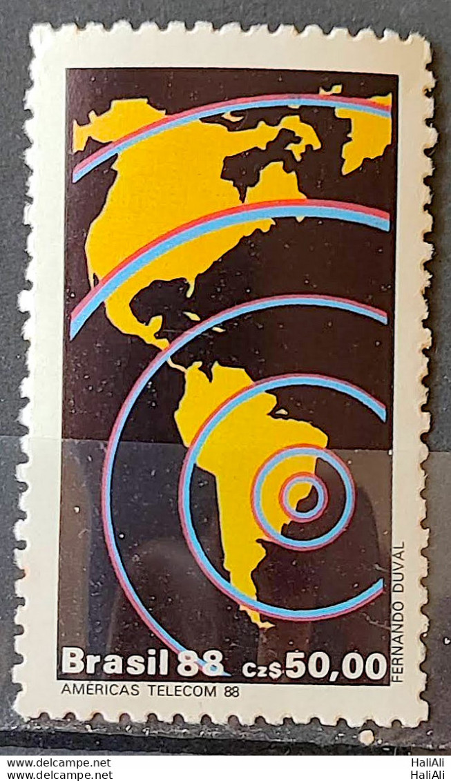 C 1588 Brazil Stamp Telecom Telecommunication Communication Map 1988 - Ungebraucht
