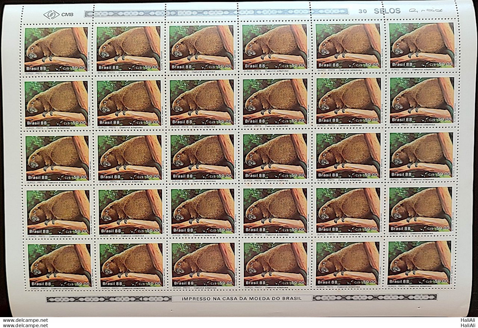 C 1591 Brazil Stamp Fauna Mammals In Extinction Anteater Black Hedgehog Mato Puppy 1988 Sheet Complete Series - Ungebraucht