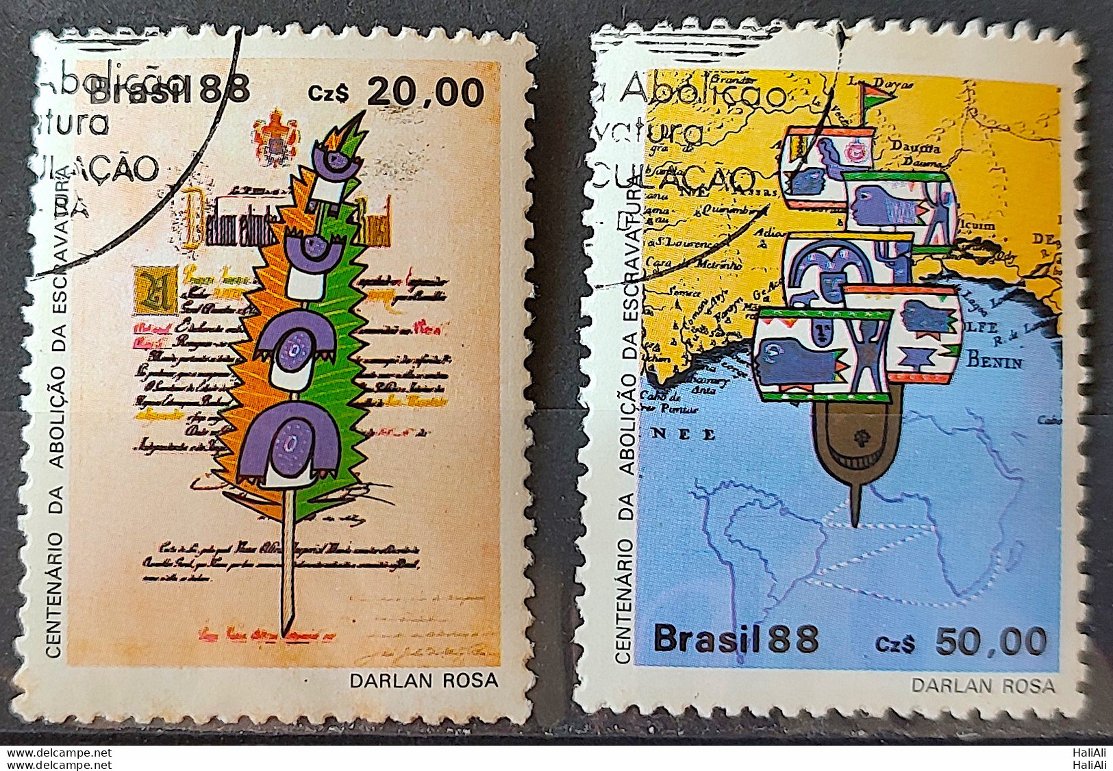 C 1583 Brazil Stamp 100 Years Abolition Of Slavery Law Aurea Ship Slave 1988 Complete Series Circulated 6 - Gebruikt