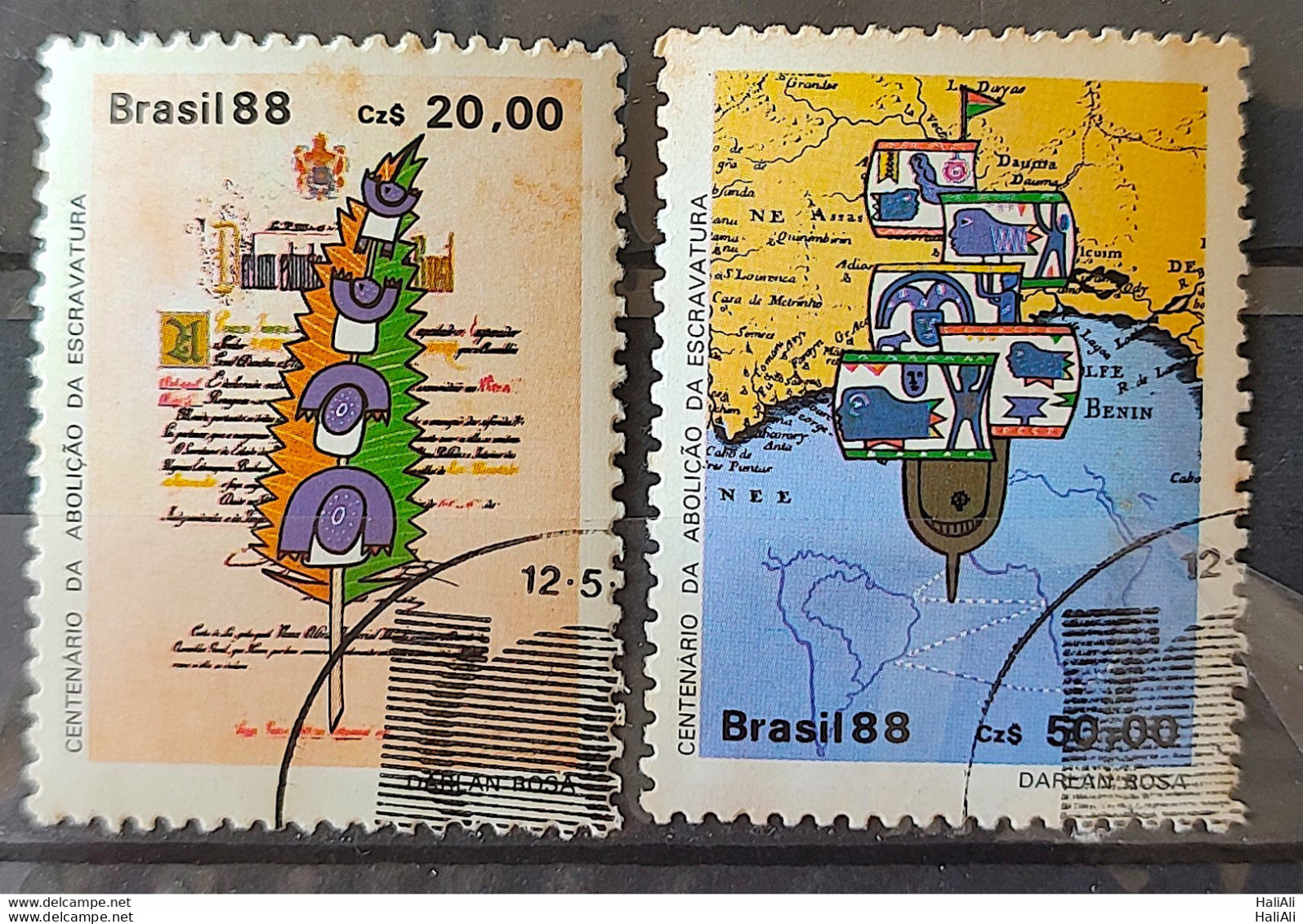 C 1583 Brazil Stamp 100 Years Abolition Of Slavery Law Aurea Ship Slave 1988 Complete Series Circulated 5 - Usados