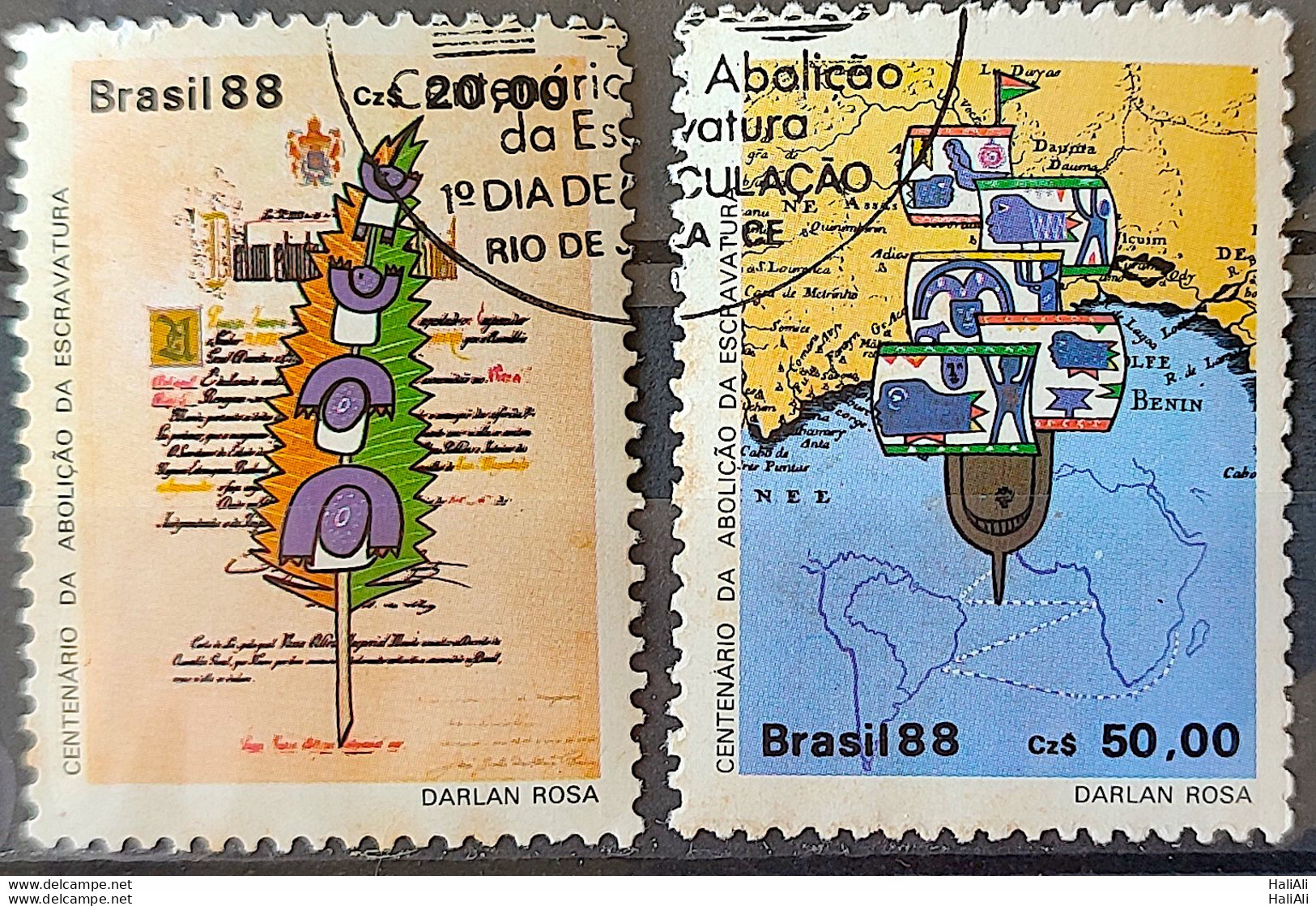 C 1583 Brazil Stamp 100 Years Abolition Of Slavery Law Aurea Ship Slave 1988 Complete Series Circulated 2 - Gebruikt