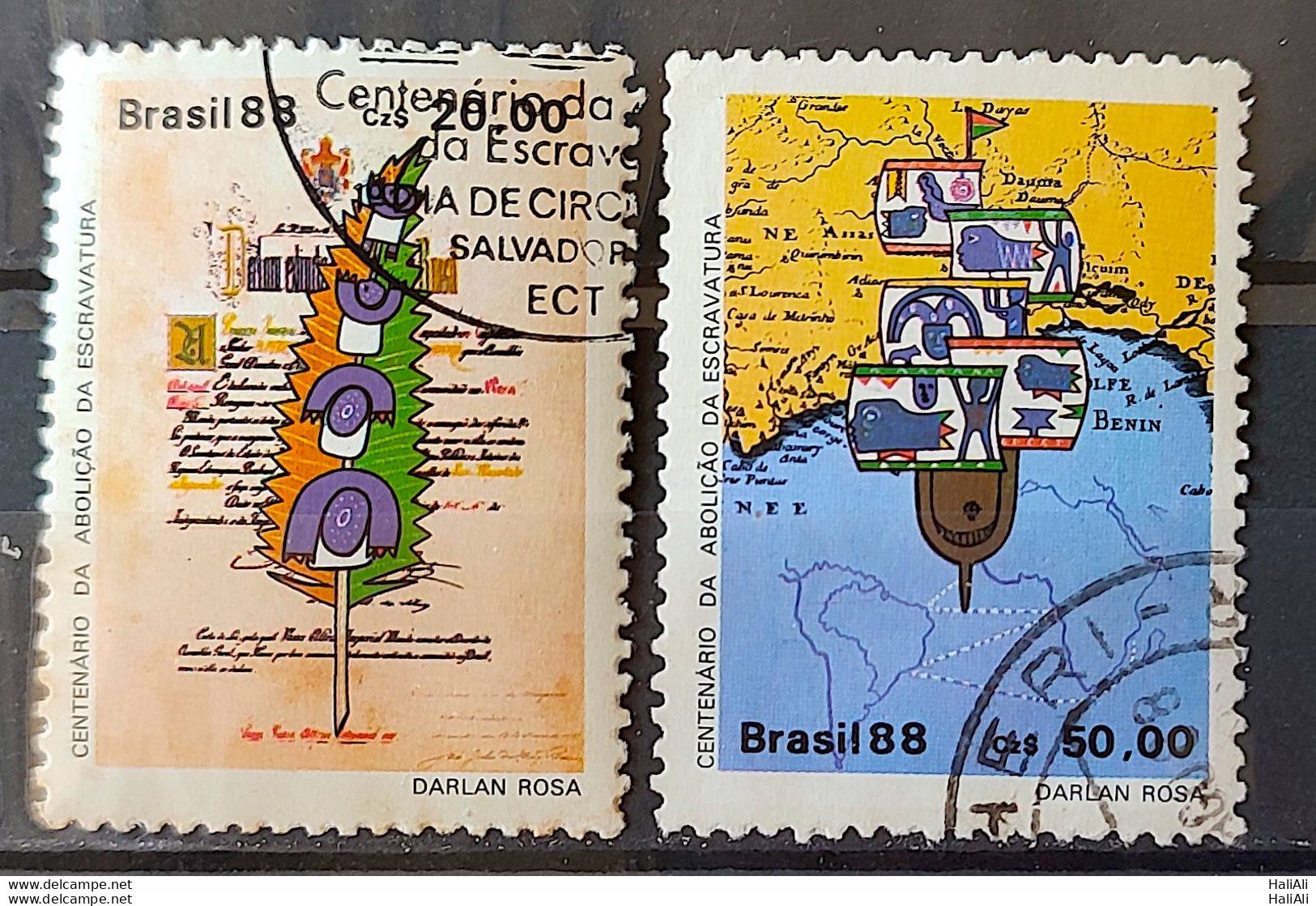 C 1583 Brazil Stamp 100 Years Abolition Of Slavery Law Aurea Ship Slave 1988 Complete Series Circulated 1 - Gebruikt