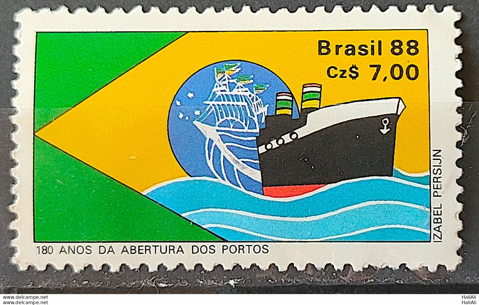 C 1577 Brazil Stamp 180 Years Opening Ports Flag Flag 1988 - Ungebraucht