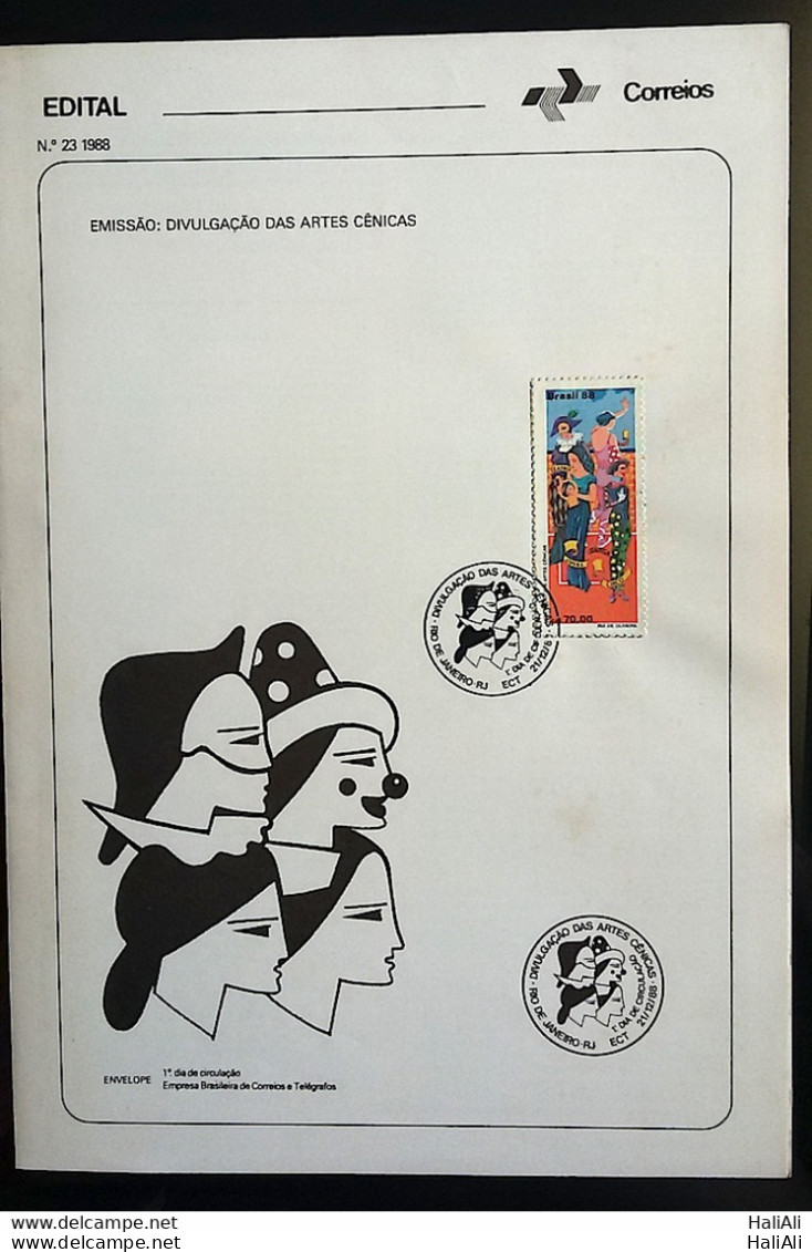Brochure Brazil Edital 1988 23 Disclosure Of The Performing Arts Theater With Stamp CBC RJ - Storia Postale