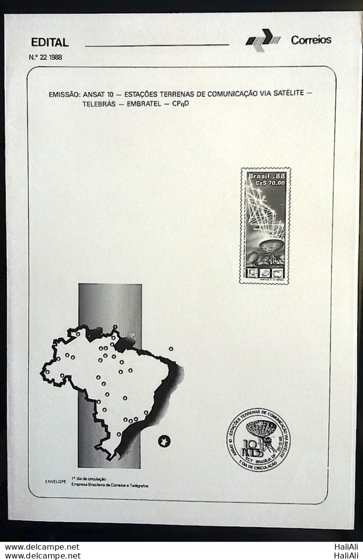 Brochure Brazil Edital 1988 22 Ansat 10 Embratel Communication Without Stamp - Lettres & Documents