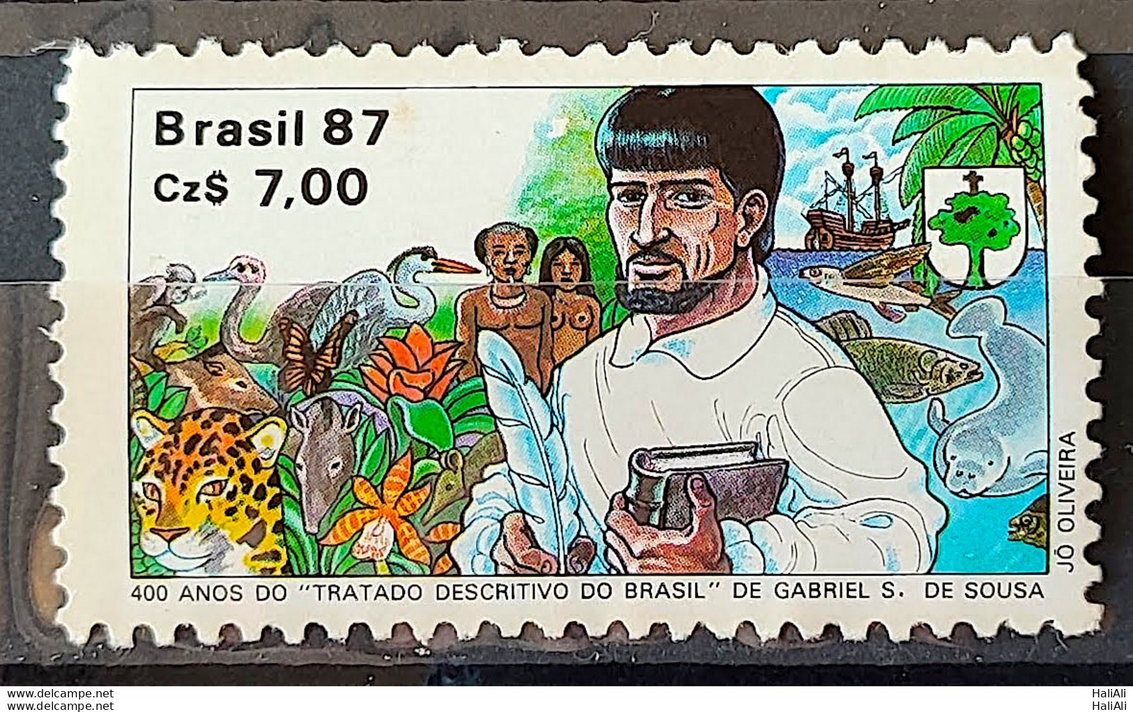 C 1575 Brazil Stamp 400 Years Treated Descriptive Gabriel Soares De Sousa Indio Ship Fish Nancy 1988 - Nuovi