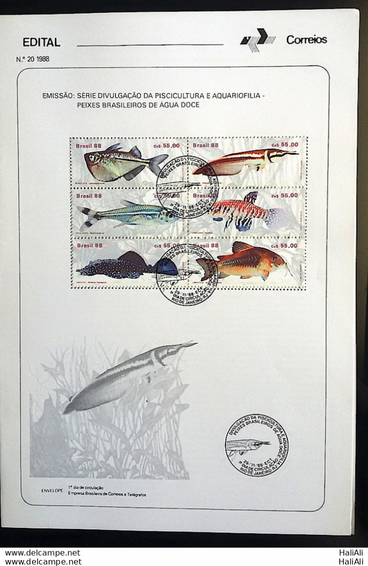Brochure Brazil Edital 1988 20 Freshwater Fish With Stamp Cbc Rj - Storia Postale