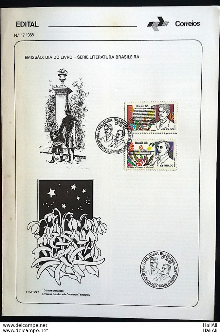 Brochure Brazil Edital 1988 17 Brazilian Literature Pompeii Bilac With Stamp CBC RJ - Storia Postale